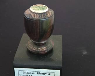 Macasar Ebony  Fossil Mammoth Ivory Finial with Scrimshaw