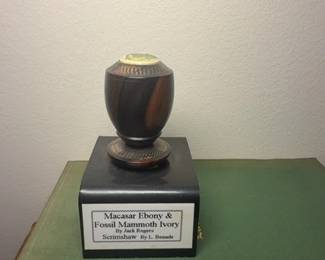 Macassar Ebony  Fossil Mammoth Ivory Bottle Stopper with Scrimshaw by L. Benade second image