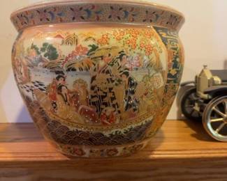 Royal Satsuma Porcelain Fish Bowl with Koi