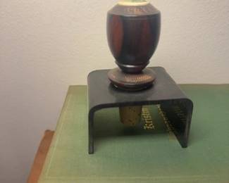 Macassar Ebony  Fossil Mammoth Ivory Bottle Stopper with Scrimshaw by L. Benade
