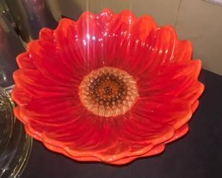 Maxcera Red Sunflower Ceramic Chip  Dip Serving Dish