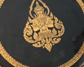 Thai Black Lacquerware Plate with Deva Figure