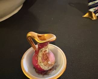 Limoges Porcelain Miniature Pitcher and Bowl Set with Courting Couple Scene third image