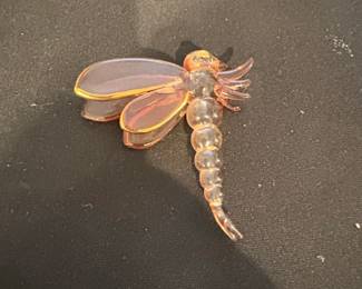Glass Dragonfly Figurine  Pink with Gold Accents