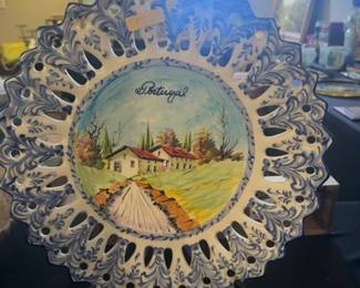 Vintage Vestal Alcobaa Portugal Handpainted Decorative Plate with Pierced Rim
