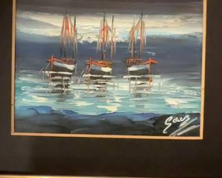 Seascape with Sailboats Oil Painting by Saiz second image