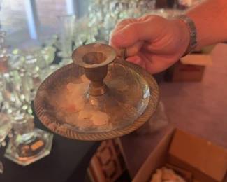 Brass Candlestick Holder with Embossed Floral Design