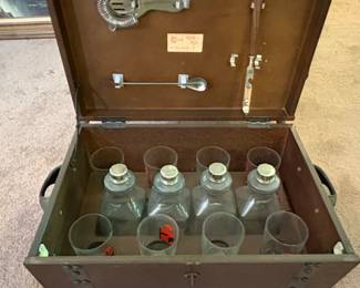 Vintage Portable Bar Set with Decanters and Tumblers