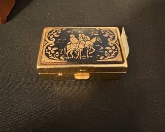 Vintage Toledo Damascene Pill Box with Equestrian Scene