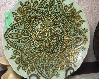 Large Decorative Plate with Paisley Motif
