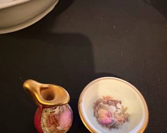 Limoges Porcelain Miniature Pitcher and Bowl Set with Courting Couple Scene second image