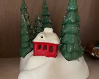 Vintage Christmas Village Scene with House and Trees