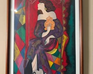 Linda Le Kinff Femme Au Chat Lithograph