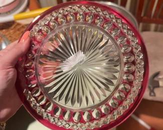 Indiana Glass Diamond Point Ruby Red Compote Dish second image