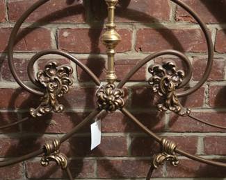 Antique Ornate Cast Iron and Brass Bed Frame Headboard