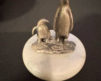 Pewter Penguin Figurine on Marble Base