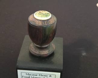 Macasar Ebony  Fossil Mammoth Ivory Finial with Scrimshaw second image