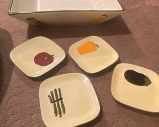 HandPainted Vegetable Ceramic Serving Bowl and Plates Set fourth image