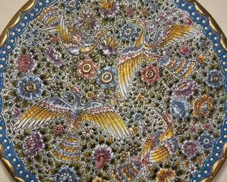 HandPainted Turkish Iznik Ceramic Plate with Birds and Floral Motif second image