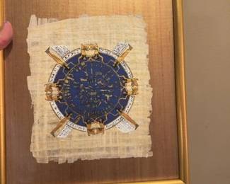 Framed Egyptian Papyrus Zodiac Wheel of Dendera