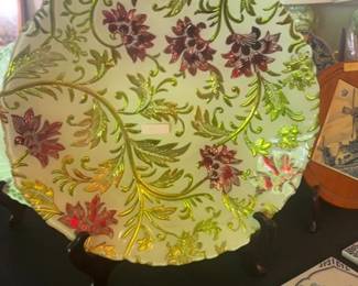 Goofus Glass Decorative Plate with Floral Motif