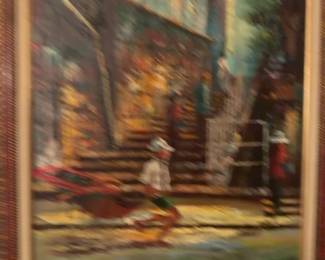 Oil Painting of a City Scene with Figures by ABLE
