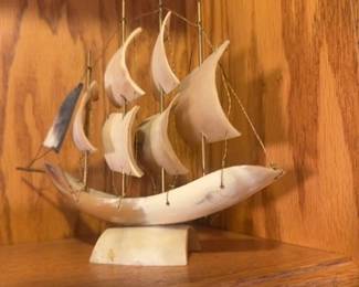 Hand Carved Horn Sailing Ship Model
