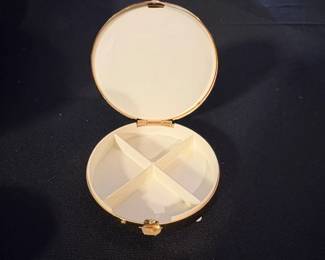 Vintage Damascene Enamel Pill Box with Birds and Flowers second image