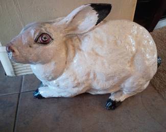 vintage rabbit garden statue with hand-painted details