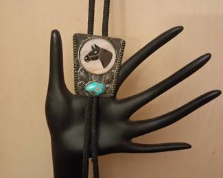 Zuni Native American sterling silver and turquoise bolo tie