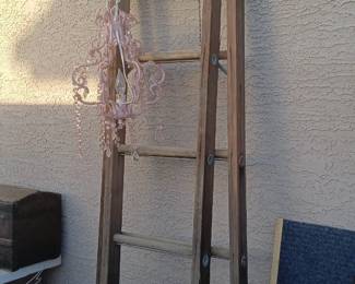 vintage wooden folding step ladder / extension ladder
