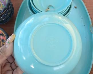 vintage turquoise melamine / melmac dinnerware