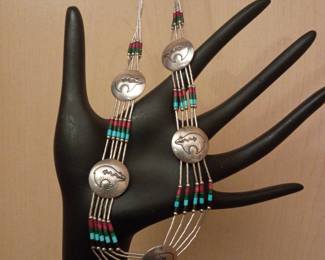 These are Vintage Native American Sterling Silver Liquid Silver Inlay Bead Necklace