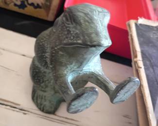 vintage cast iron frog bookend or doorstop