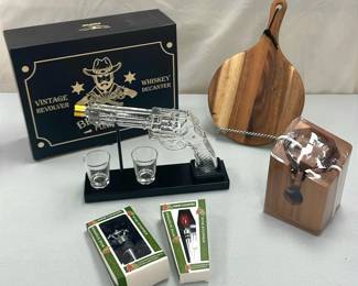 Novelty Whiskey Revolver Decanter, Wine Bottle Puzzle And More