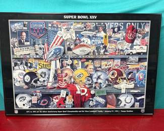 Framed Super Bowl XXV Silver Anniversary Poster
