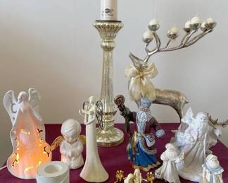 Angels And Santas With Deer Praising The New Born Baby Jesus