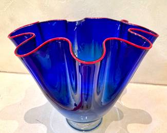 350 - Signed Jim McKelvey 2004 Blue Vase - 12" x 9" - Co - owner third degree glass factory