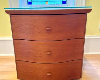 $200 - Italian Crafted 3 Drawer Bedside Table with Glass Top (2 in home) - 20.5" x 18.5" x 21"
