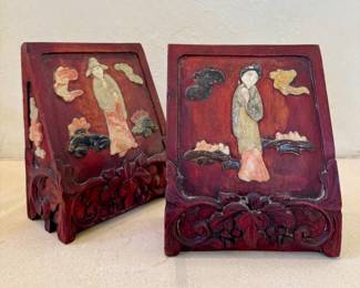 $300 - Inlaid Chinese Bookends - 5"x3"x6"