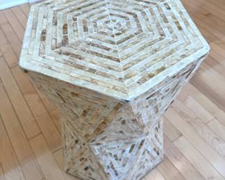 $150. Lightweight, modern shell inlay end table. 14 x 20” H
