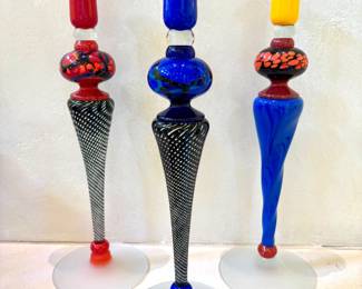 180 per - Loan Nemtoi signed art glass candlesticks - 15 1/2" H