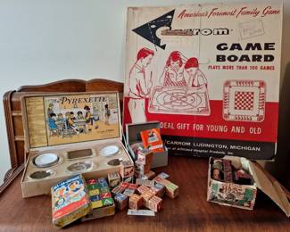 Toys  Games Collection 1920s50s Carrom Board, Pyrexette,  Tin WindUps