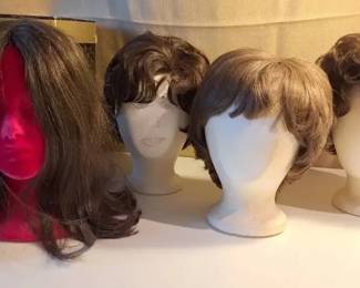 Assorted Wig Collection with Storage Boxes  4 Wigs  3 Boxes
