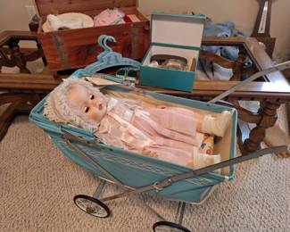Vintage Doll Stroller, Composition Doll  Baby Keepsake Collection