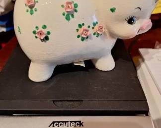 Vintage Floral Piggy Bank Filled with Old Coins  Silver Coins