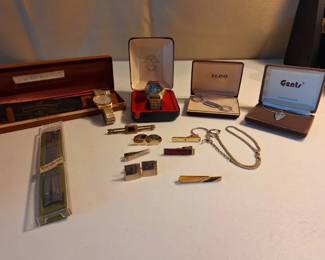 Mens Accessories Lot with Watches, Cufflinks, Tie Clips  Arrowhead Necklace