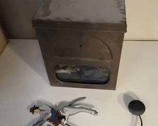 Vintage Cowboy Ride Toy, Vintage Cornhusking Hooks, Leather Harness Gear  Metal Storage Box