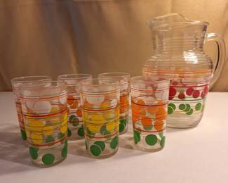 MidCentury Polka Dot Glassware Set Pitcher  6 Tumblers