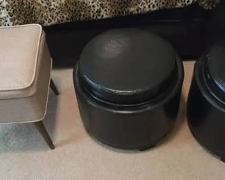 Storage Ottoman Bench  Pair of Round Vinyl Ottomans